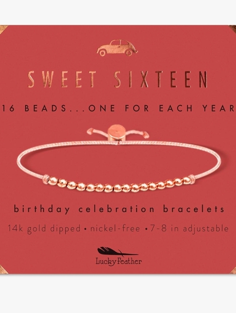 Lucky Feather Sweet Sixteen Bead Bracelet - Rose Gold